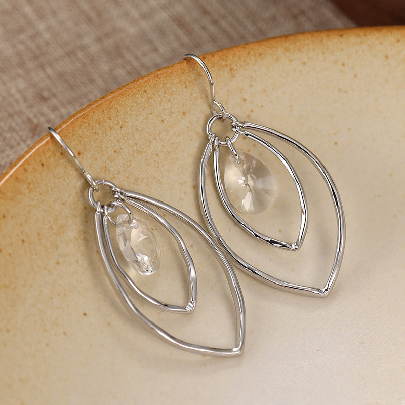 Women's Silvery Double-Layered Leaf-Shaped Openwork Pendant Earrings
